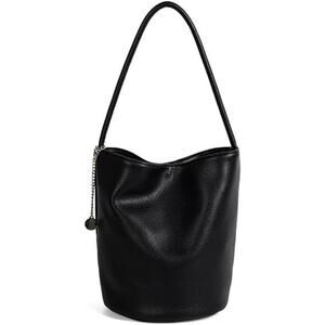 Womens Black Faux Leather Slouchy‎ Bucket Bag Boho Classic Preppy Quiet Luxury